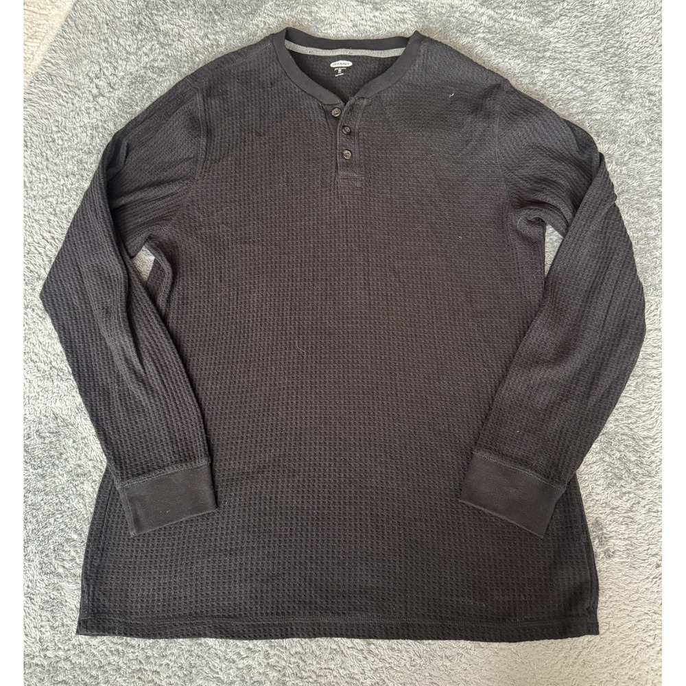 Old Navy Mens Soft Washed Henley Shirt XXL Tall Black Waffle Knit Thermal